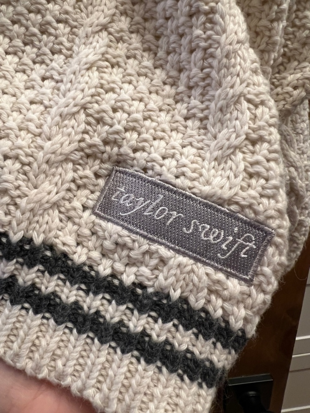Taylor Swift Folklore Sweater Cream Cable-Knit Sweater with Black Trim - Picture 4 of 5